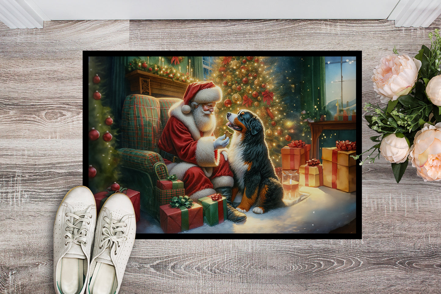 Bernese Mountain Dog and Santa Claus Doormat