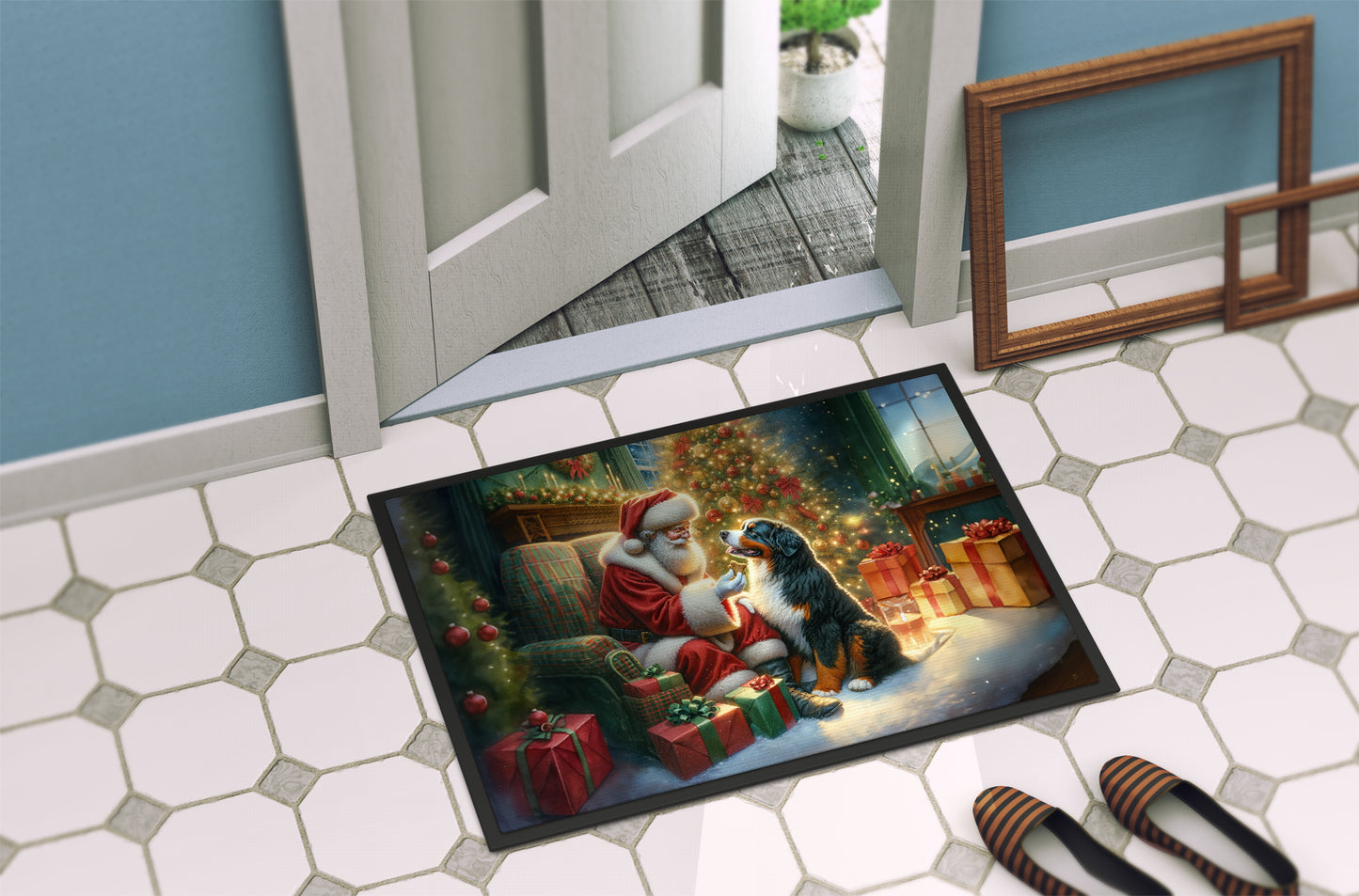 Bernese Mountain Dog and Santa Claus Doormat