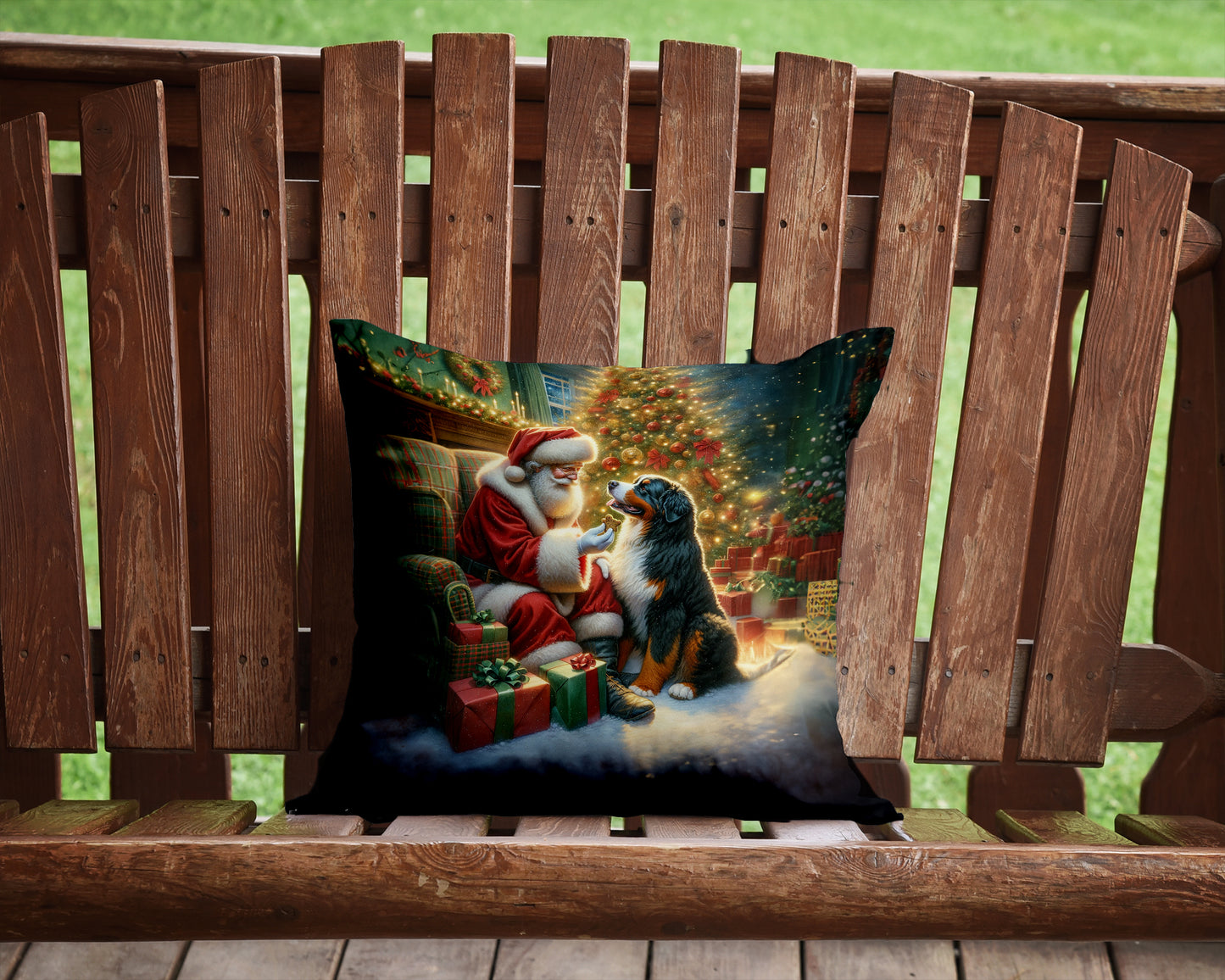 Bernese Mountain Dog and Santa Claus Throw Pillow