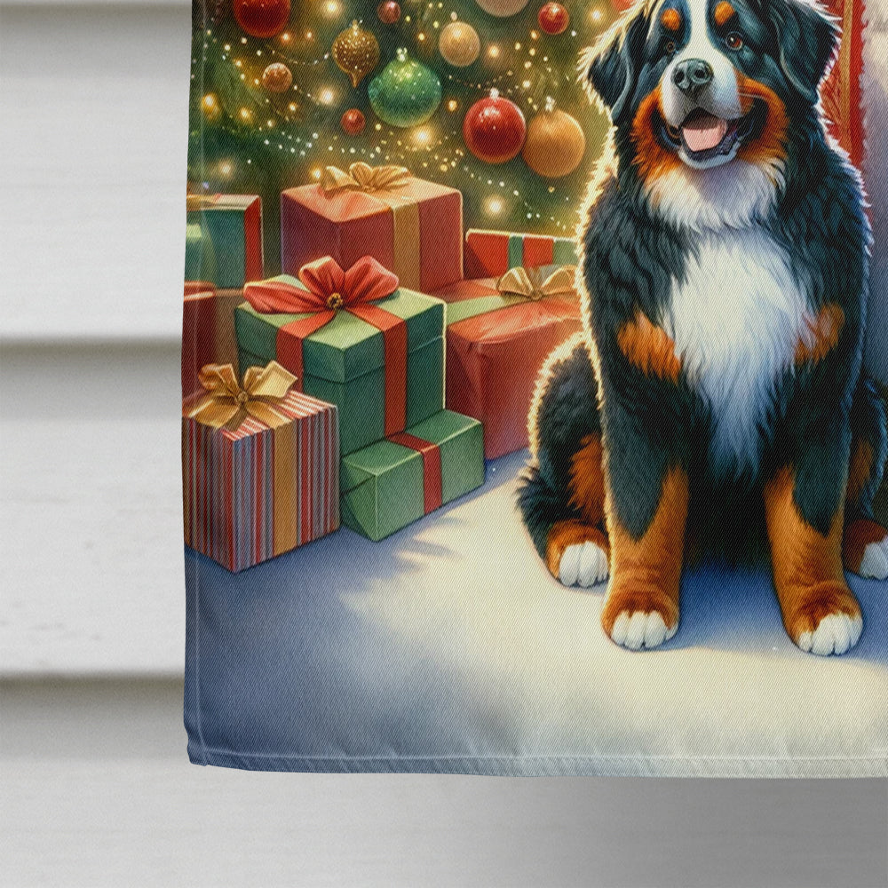 Bernese Mountain Dog and Santa Claus House Flag