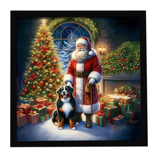 Buy this Bernese Mountain Dog and Santa Claus Framed Metal Print
