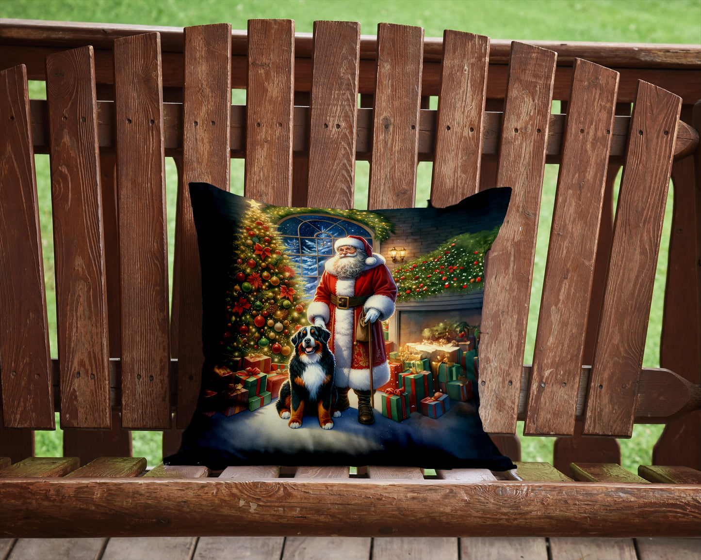 Bernese Mountain Dog and Santa Claus Throw Pillow