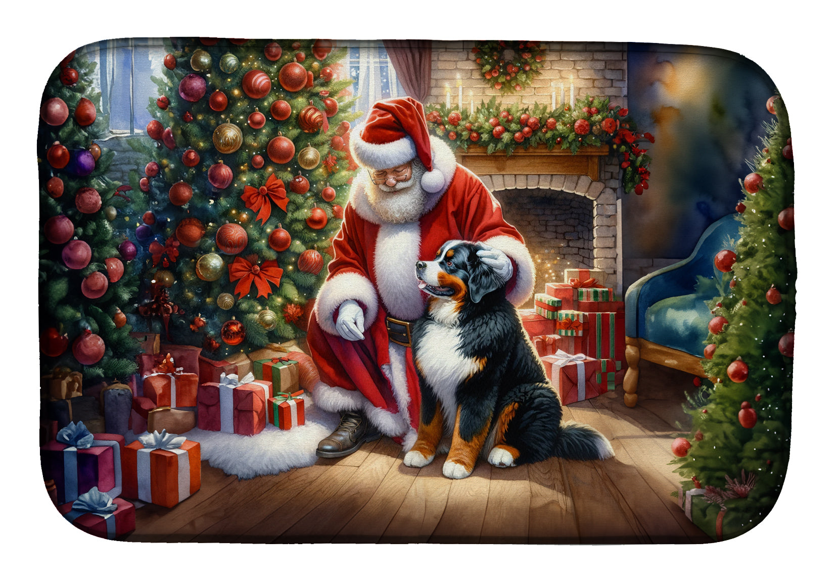 Buy this Bernese Mountain Dog and Santa Claus Dish Drying Mat