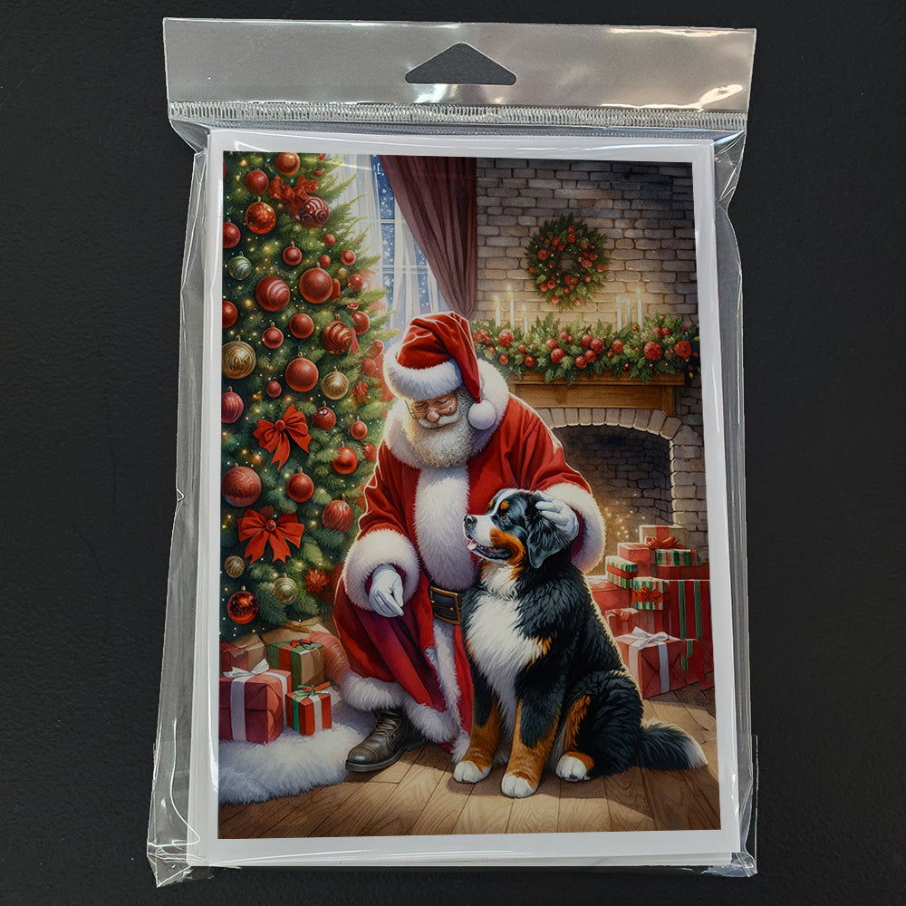 Bernese Mountain Dog and Santa Claus Greeting Cards Pack of 8