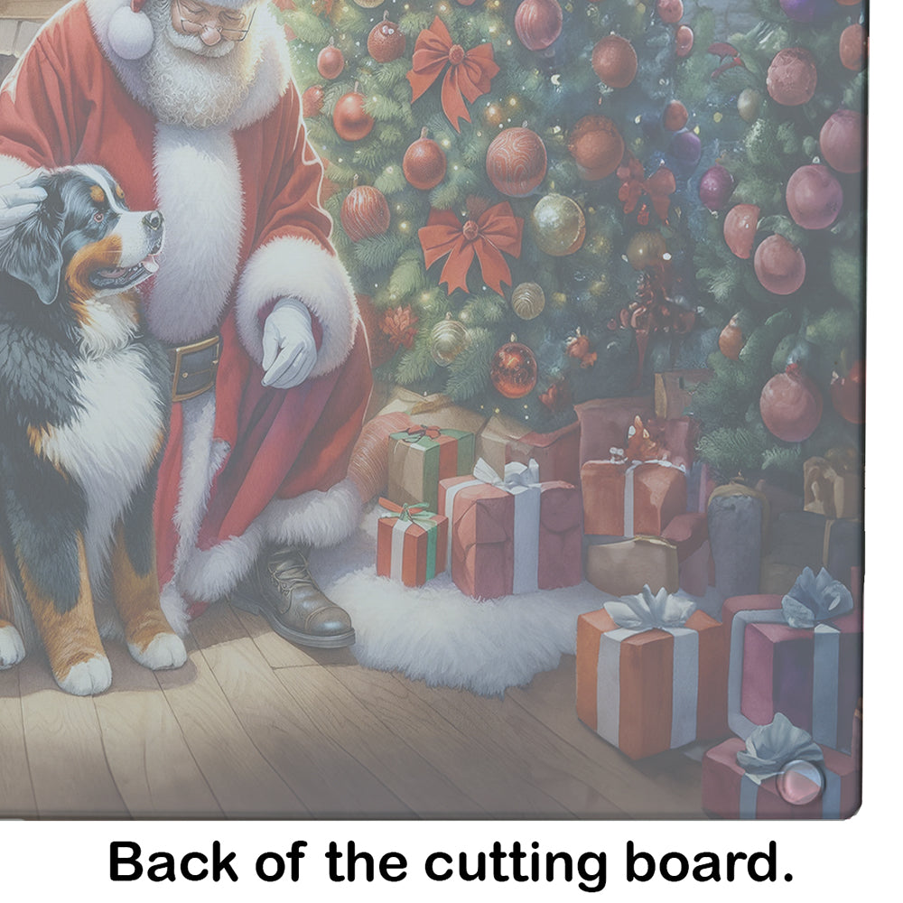 Bernese Mountain Dog and Santa Claus Glass Cutting Board