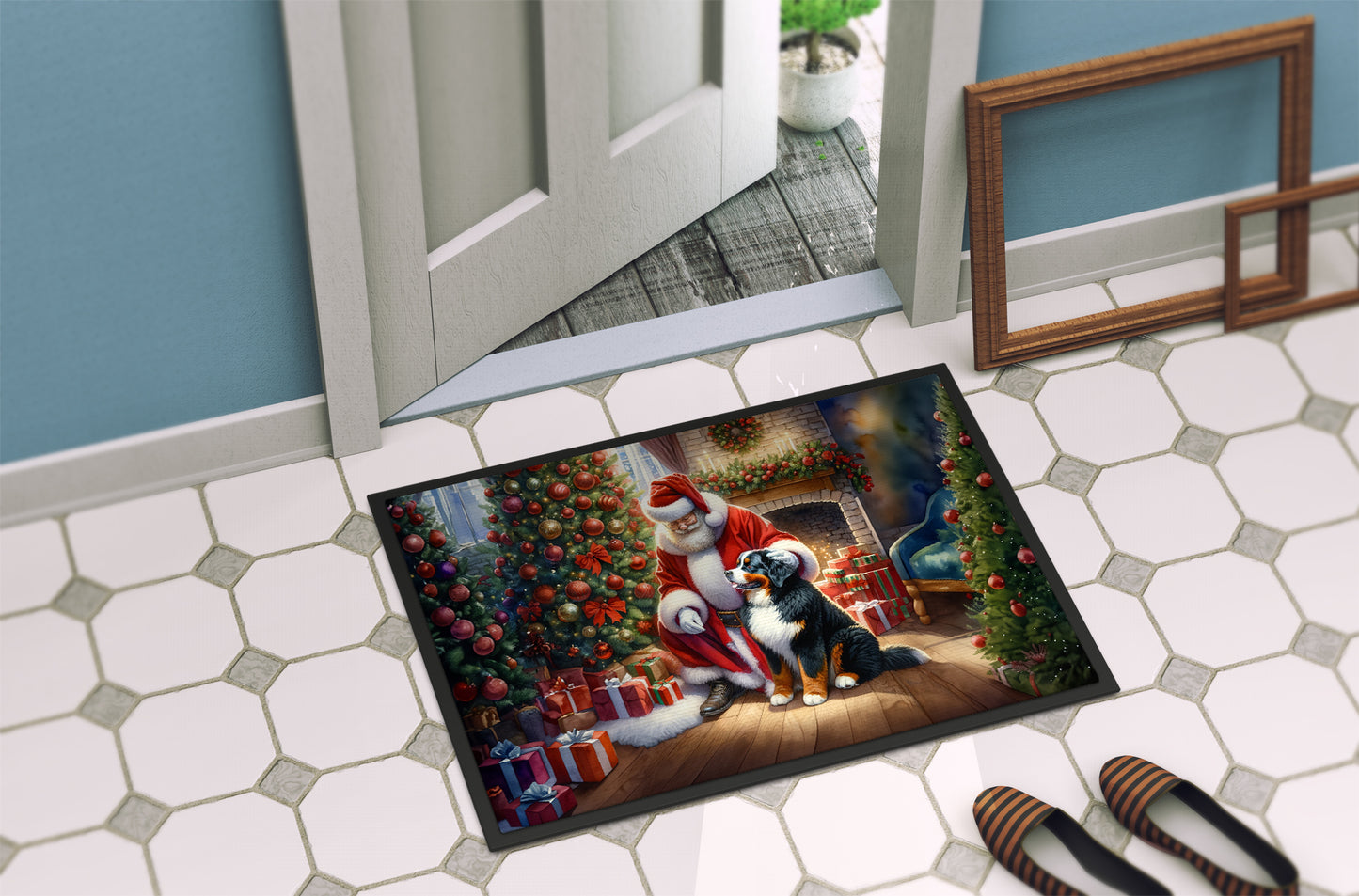 Bernese Mountain Dog and Santa Claus Doormat