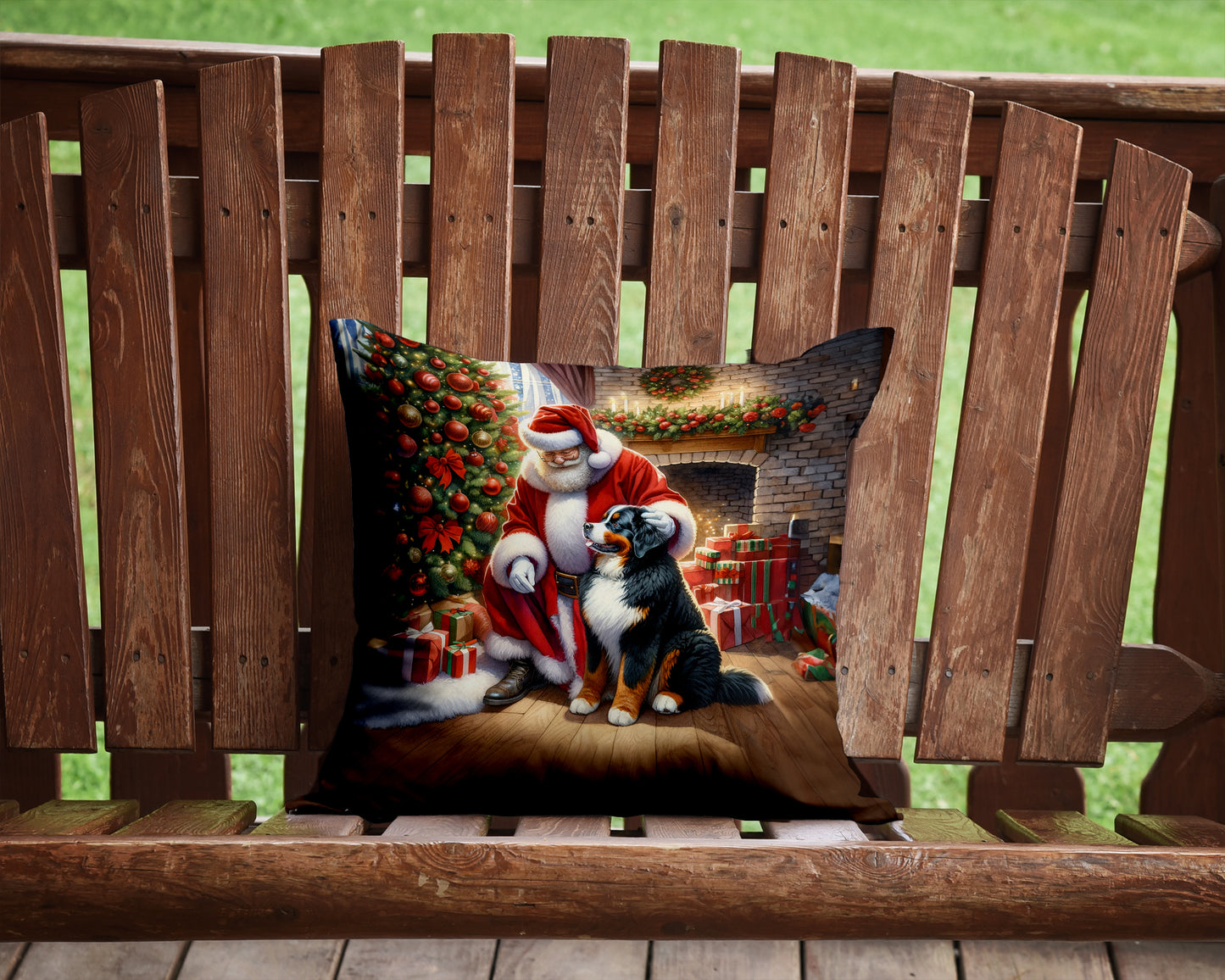 Bernese Mountain Dog and Santa Claus Throw Pillow