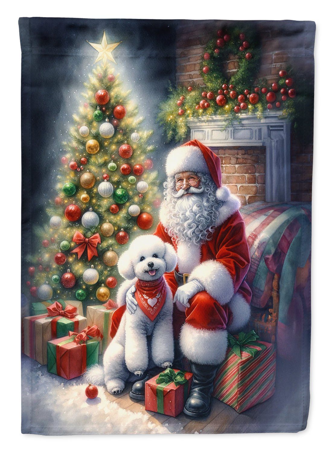 Buy this Bichon Frise and Santa Claus House Flag