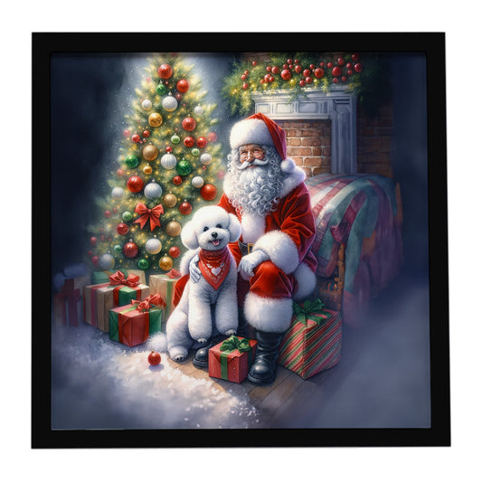 Buy this Bichon Frise and Santa Claus Framed Metal Print