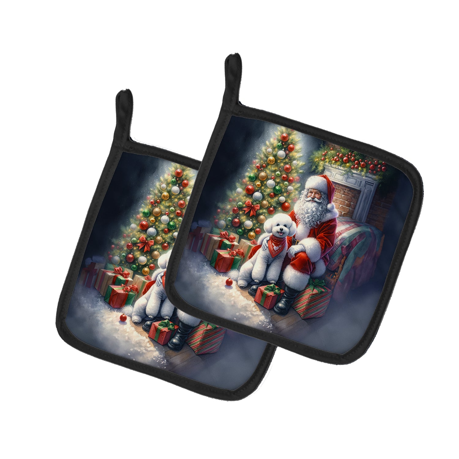 Buy this Bichon Frise and Santa Claus Pair of Pot Holders