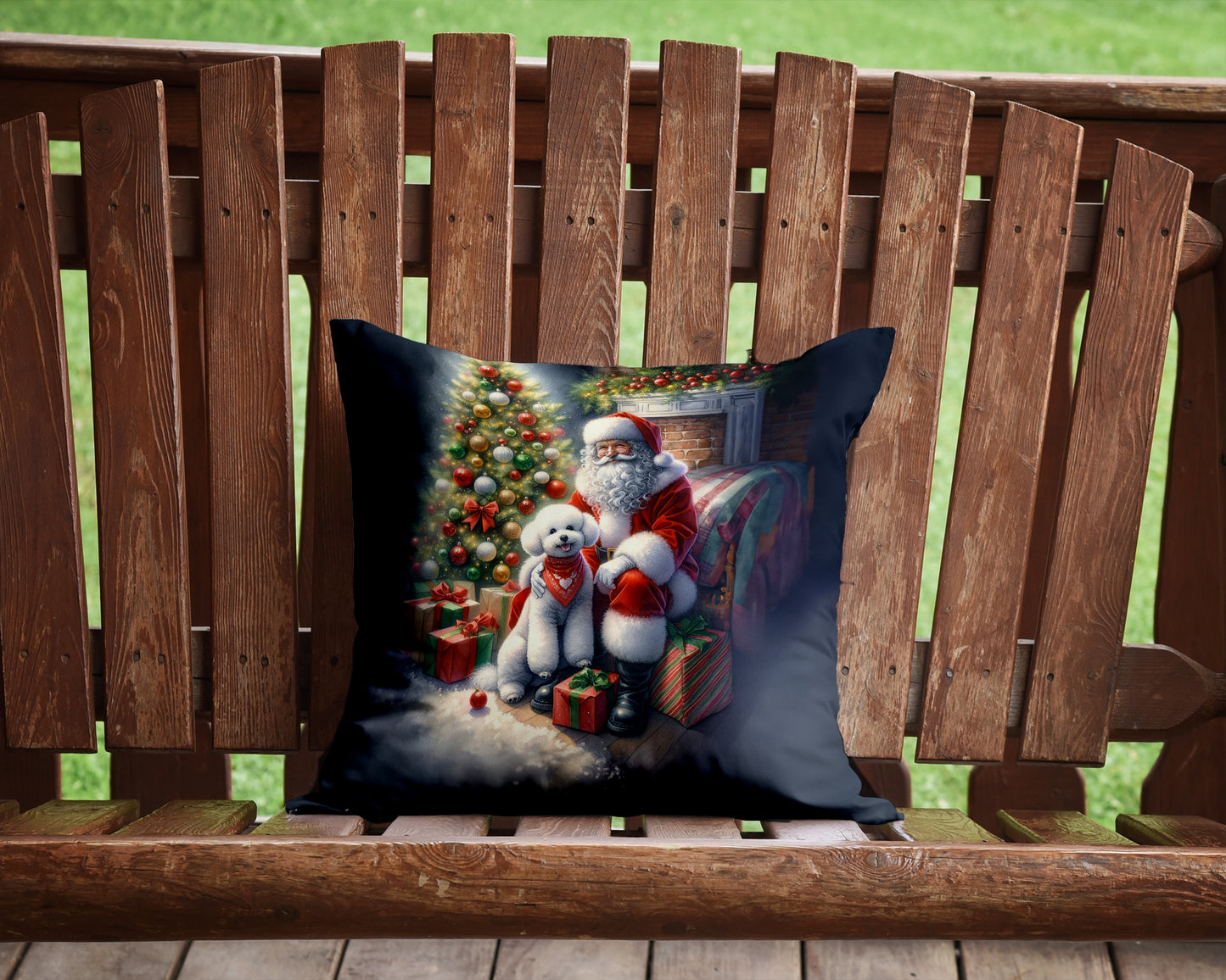 Bichon Frise and Santa Claus Throw Pillow