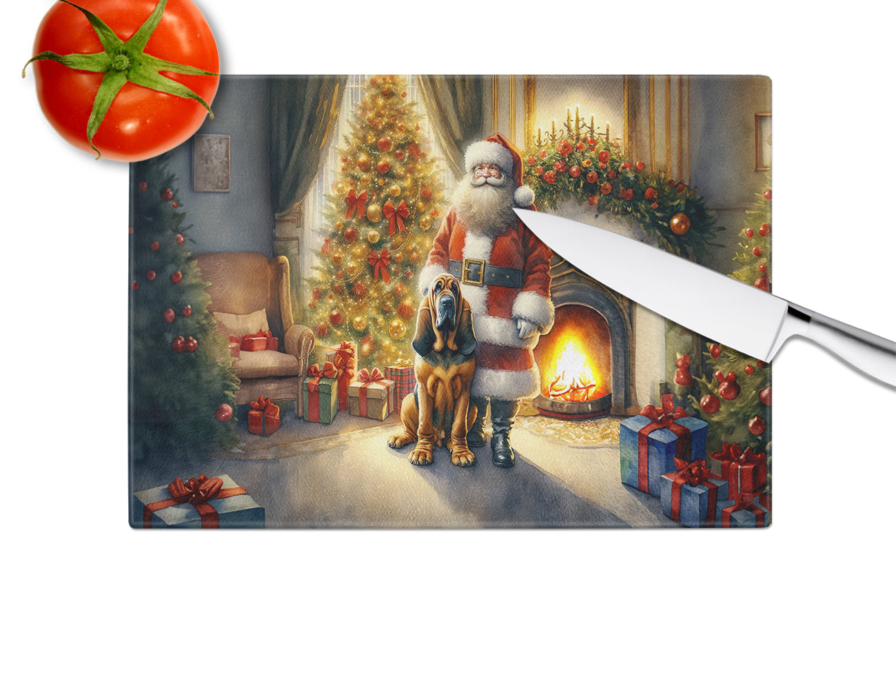 Bloodhound and Santa Claus Glass Cutting Board