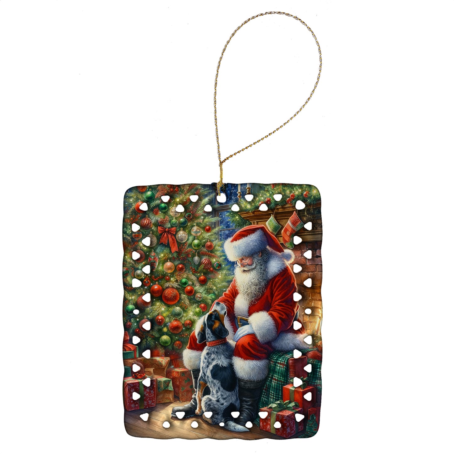 Buy this Bluetick Hound and Santa Claus Porcelain Ornament