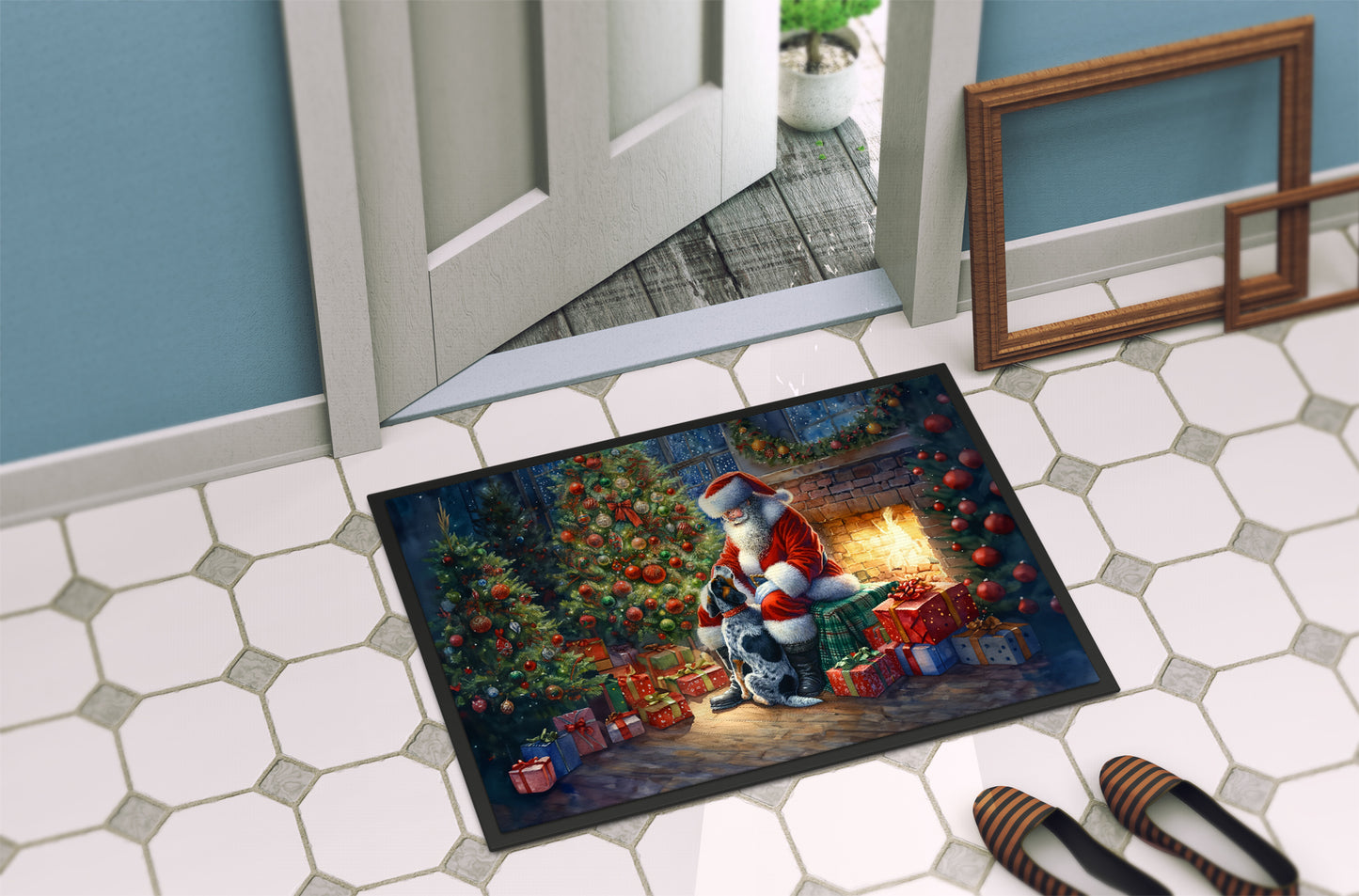 Bluetick Hound and Santa Claus Doormat