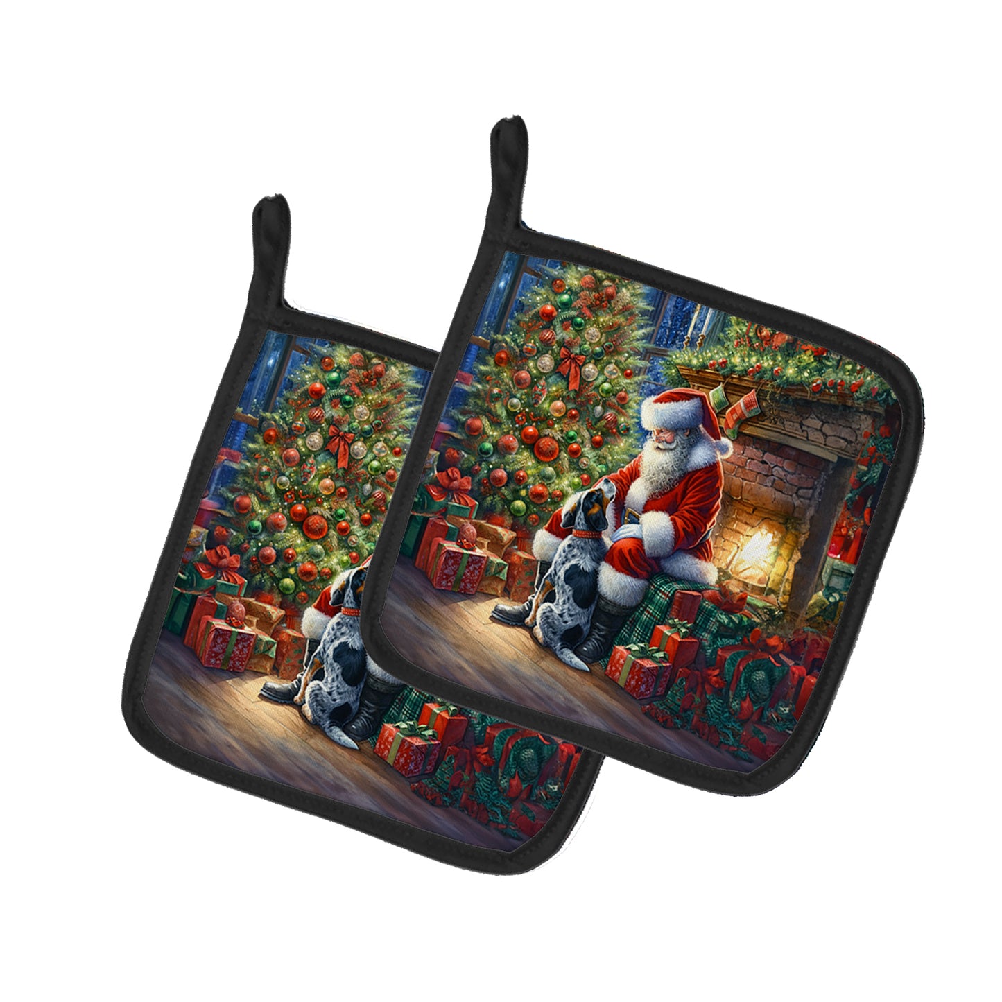 Buy this Bluetick Hound and Santa Claus Pair of Pot Holders