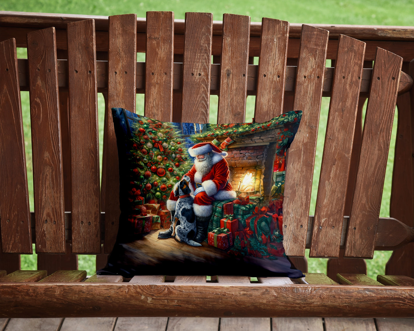 Bluetick Hound and Santa Claus Throw Pillow