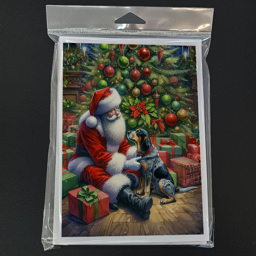 Bluetick Hound and Santa Claus Greeting Cards Pack of 8