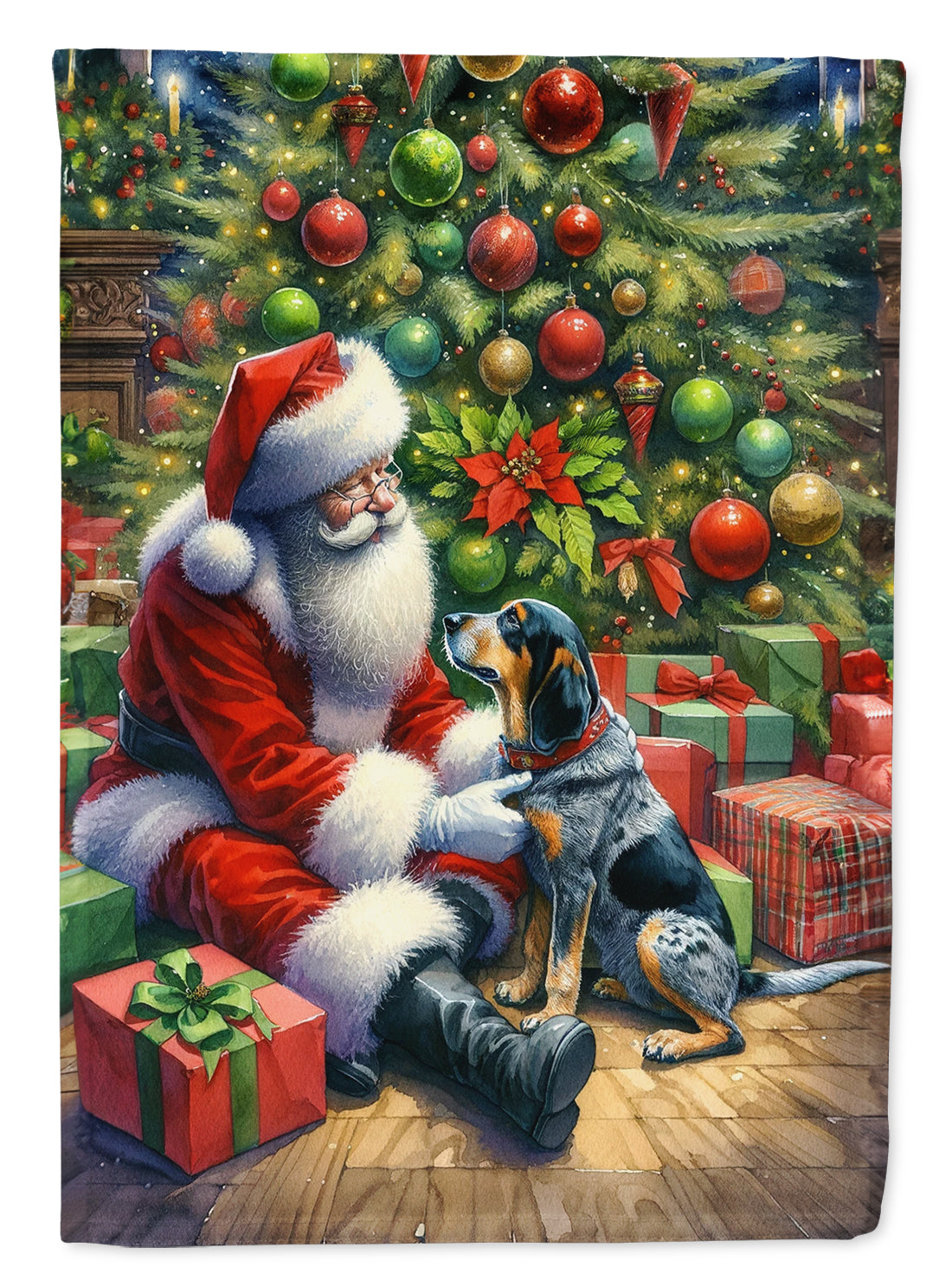 Buy this Bluetick Hound and Santa Claus Garden Flag