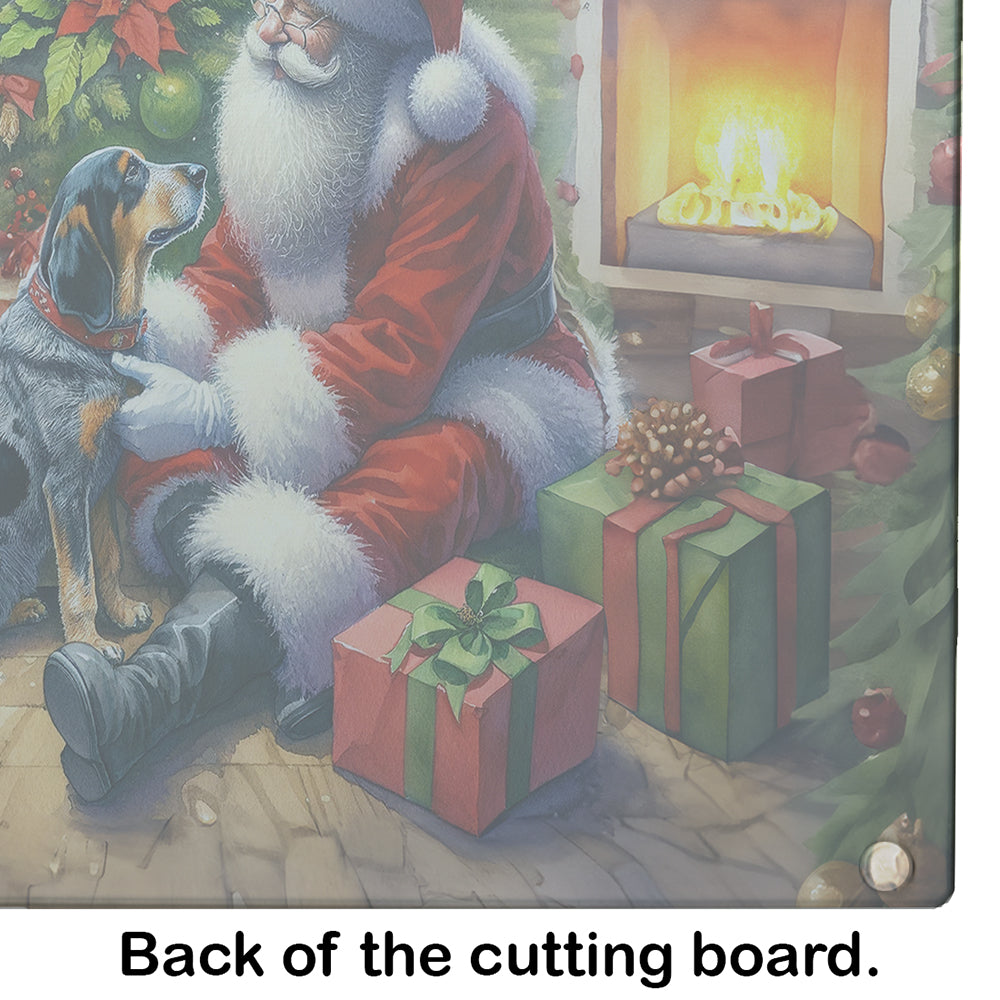 Bluetick Hound and Santa Claus Glass Cutting Board