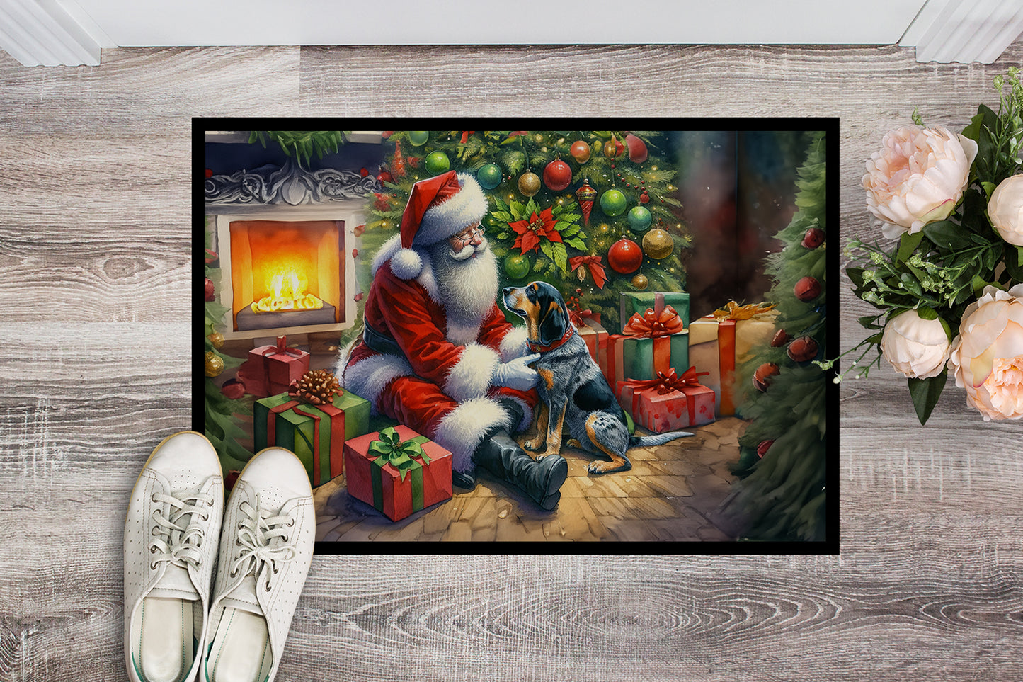 Bluetick Hound and Santa Claus Doormat