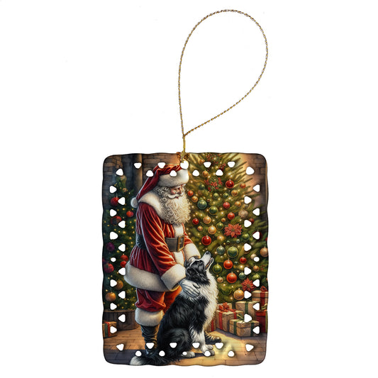 Buy this Border Collie and Santa Claus Porcelain Ornament