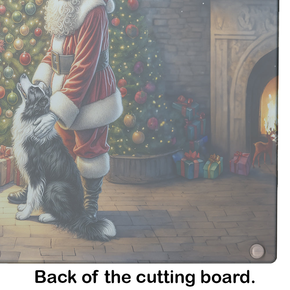 Border Collie and Santa Claus Glass Cutting Board