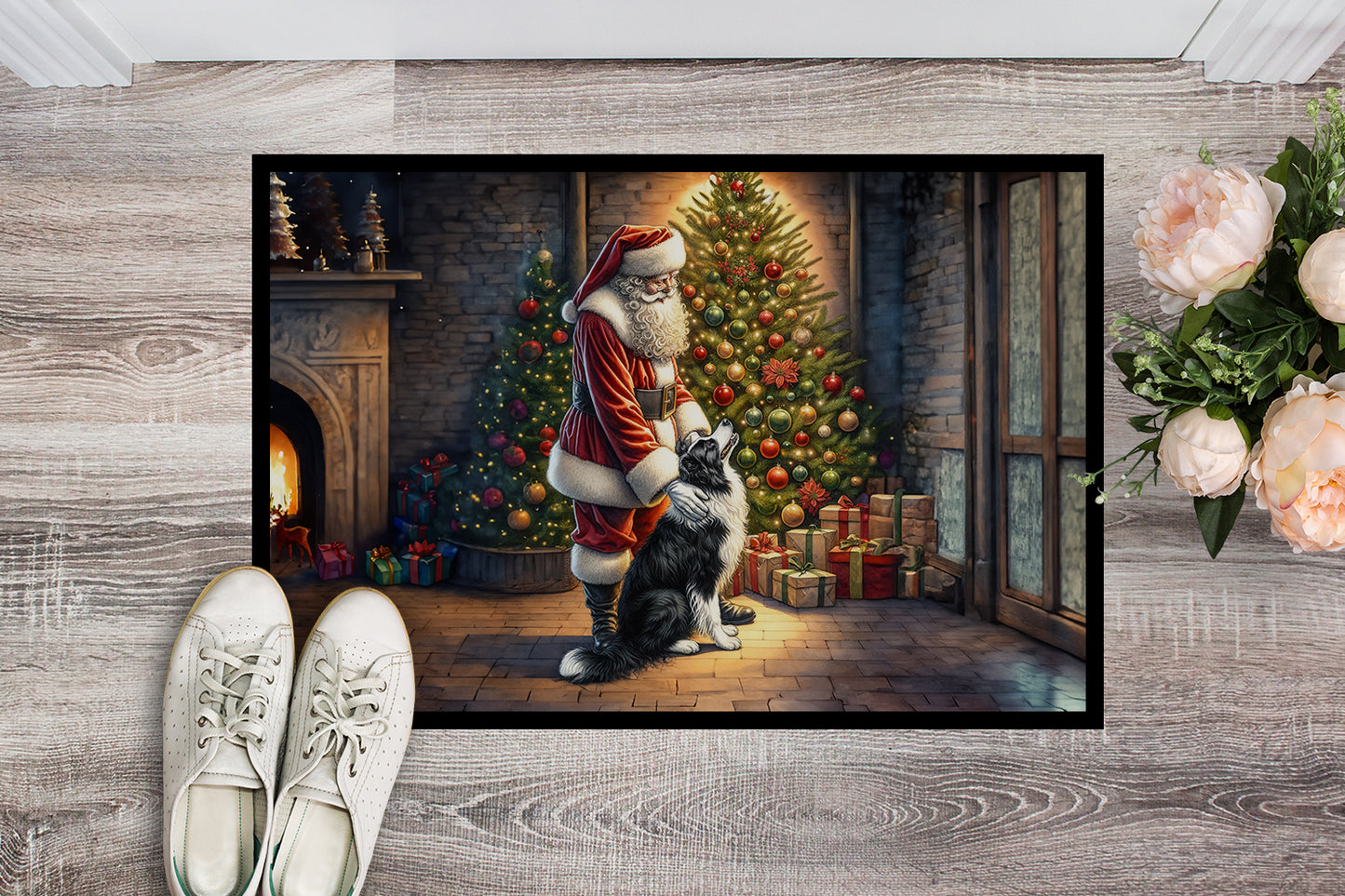 Border Collie and Santa Claus Doormat