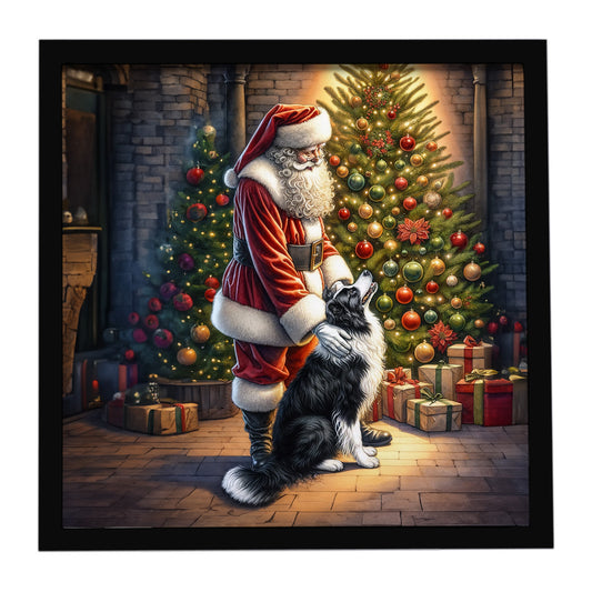 Buy this Border Collie and Santa Claus Framed Metal Print