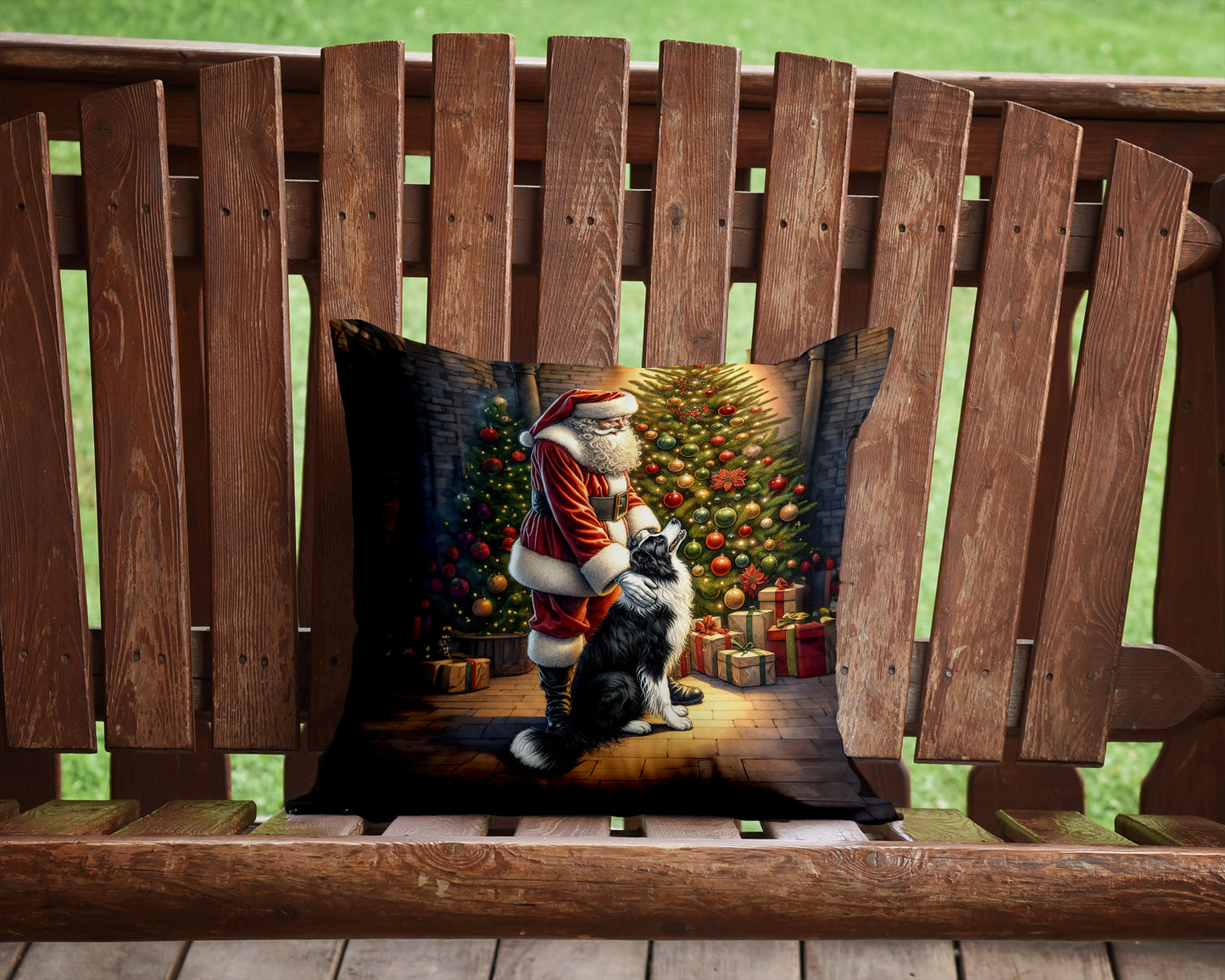 Border Collie and Santa Claus Throw Pillow