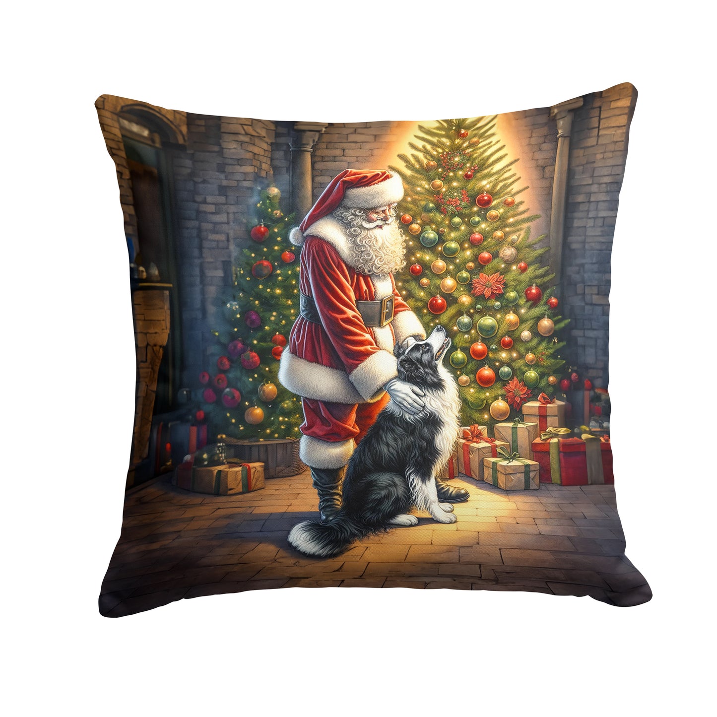 Buy this Border Collie and Santa Claus Throw Pillow