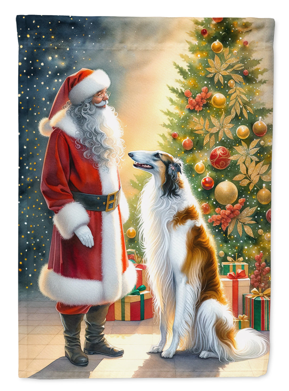 Buy this Borzoi and Santa Claus House Flag