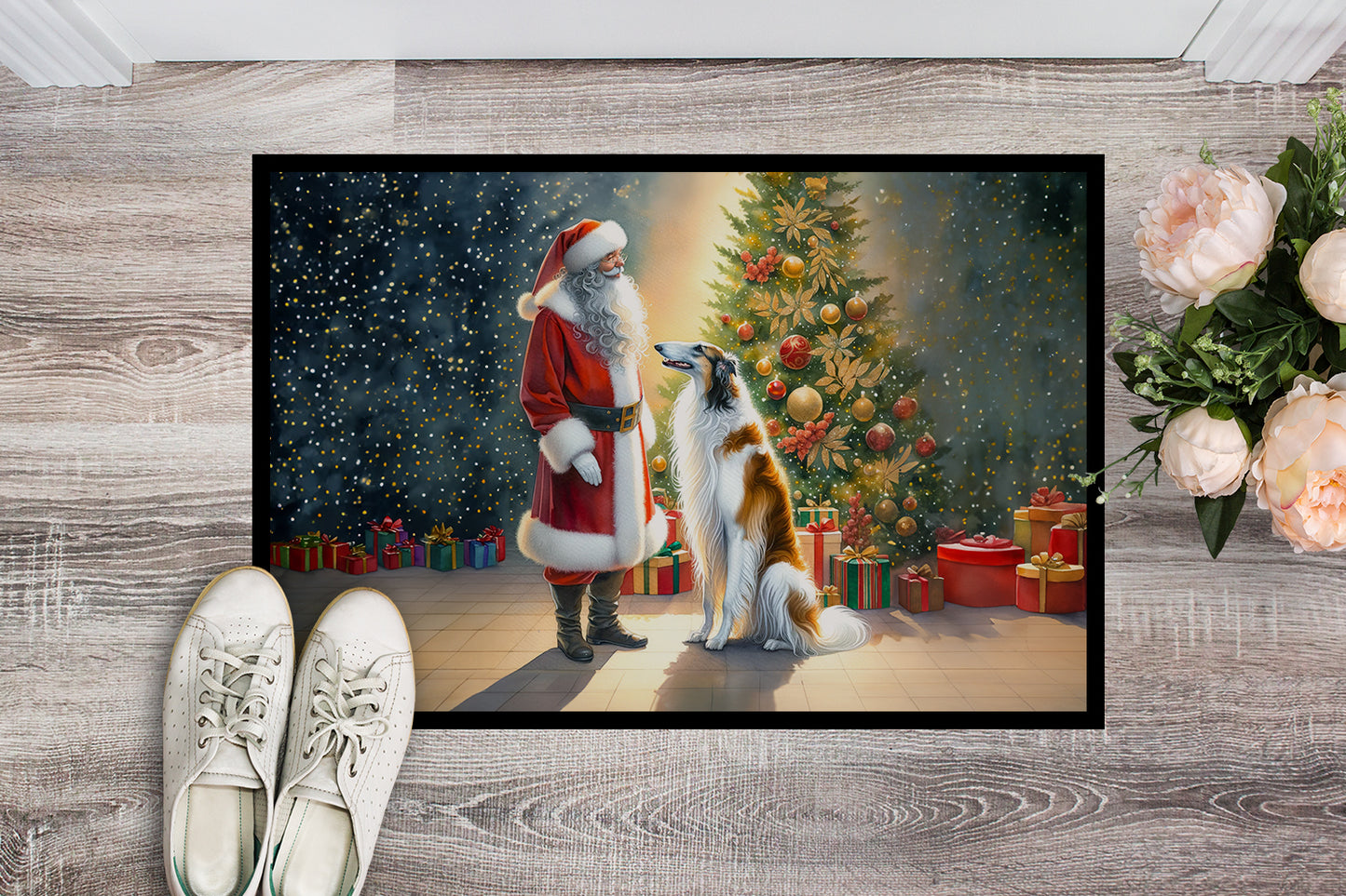 Borzoi and Santa Claus Doormat