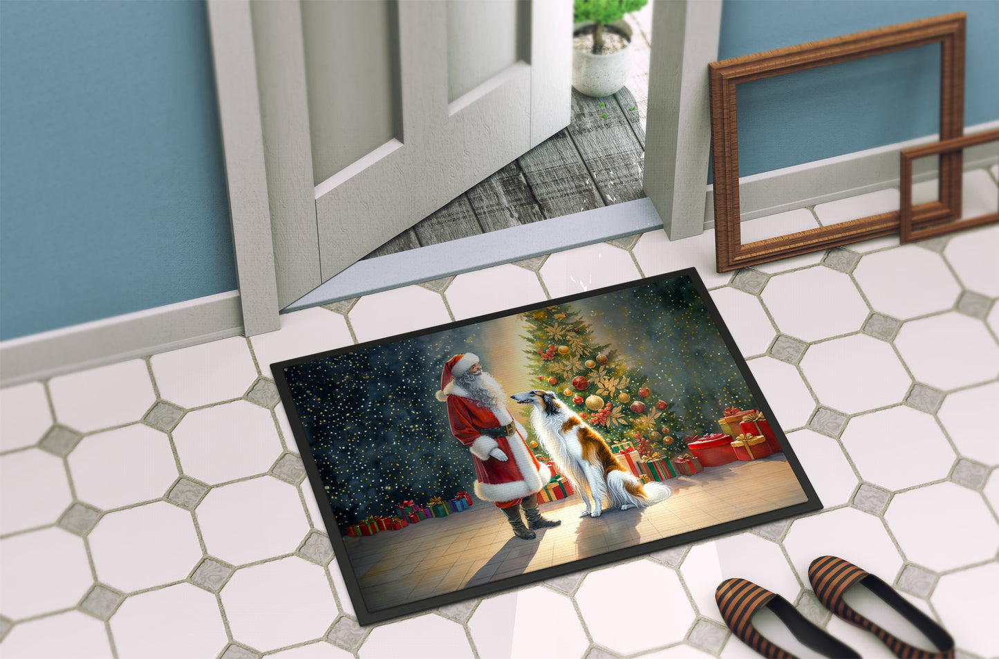 Borzoi and Santa Claus Doormat