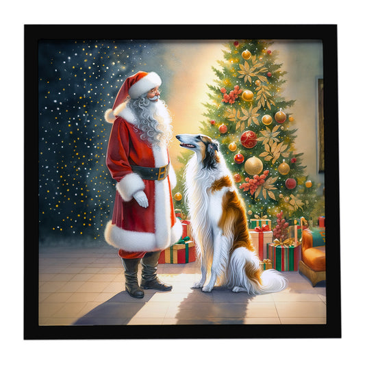Buy this Borzoi and Santa Claus Framed Metal Print