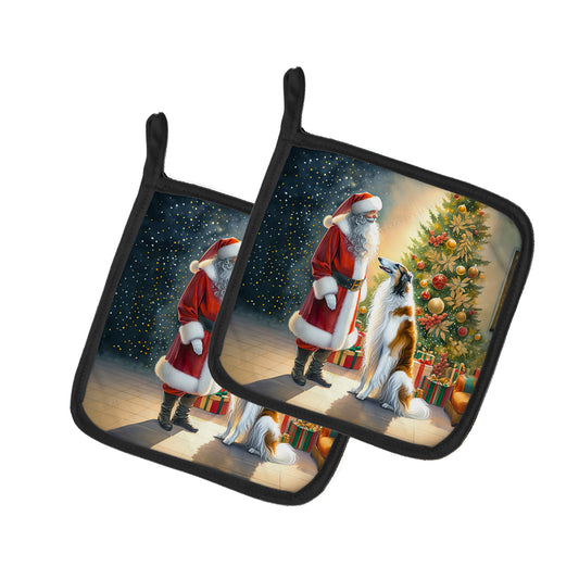 Buy this Borzoi and Santa Claus Pair of Pot Holders