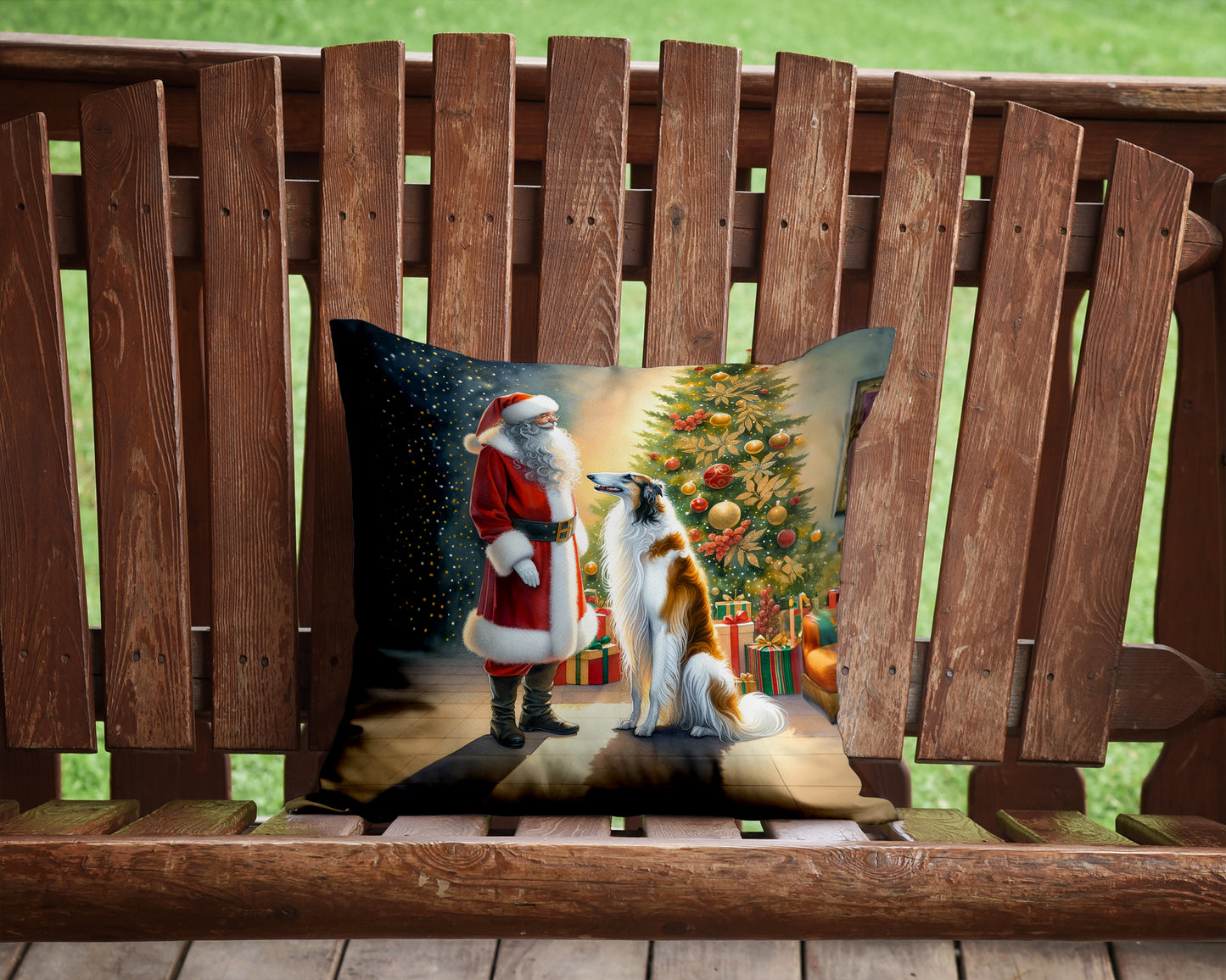 Borzoi and Santa Claus Throw Pillow