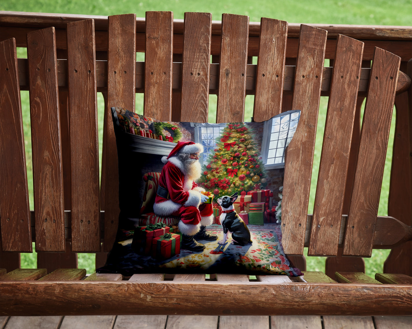 Boston Terrier and Santa Claus Throw Pillow