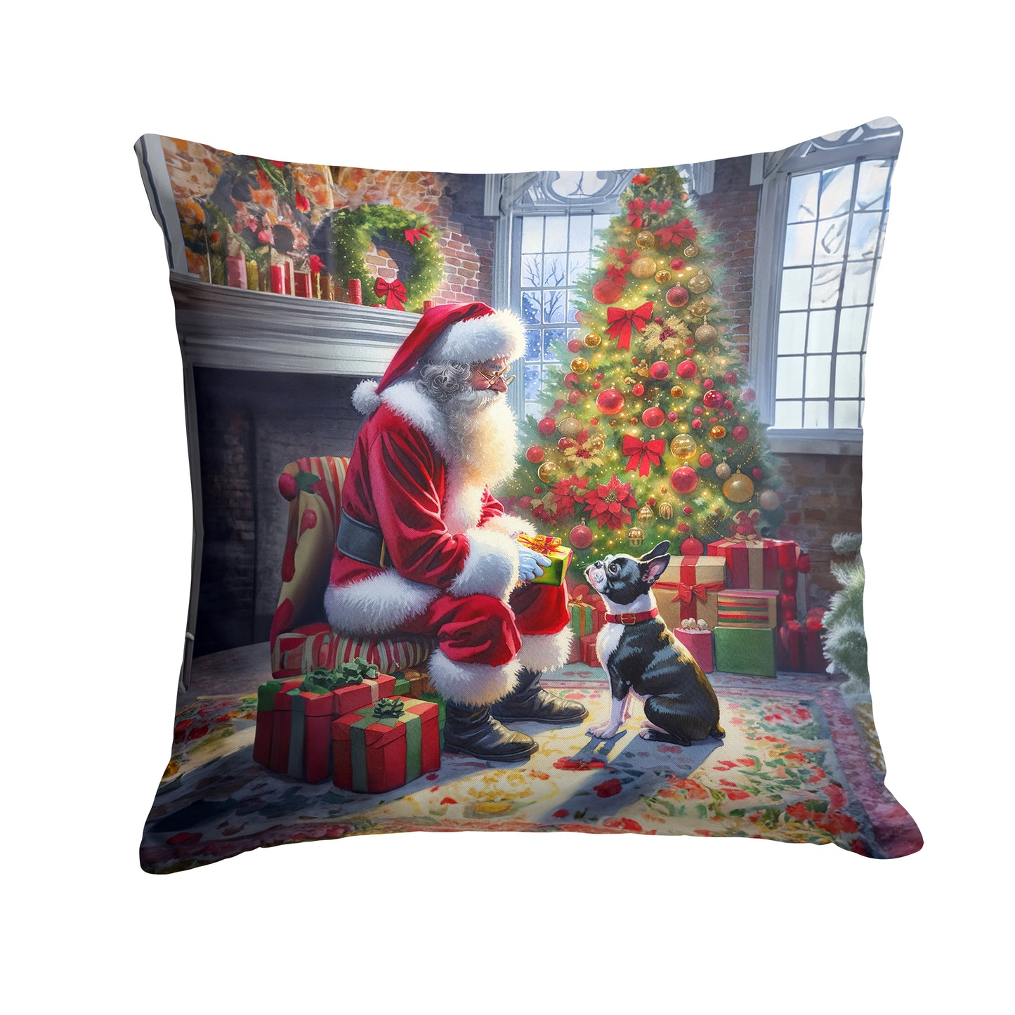 Buy this Boston Terrier and Santa Claus Throw Pillow