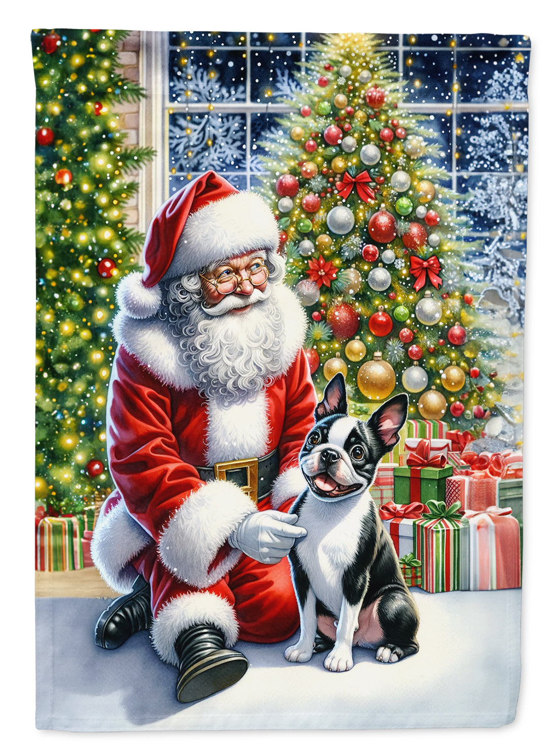 Buy this Boston Terrier and Santa Claus House Flag