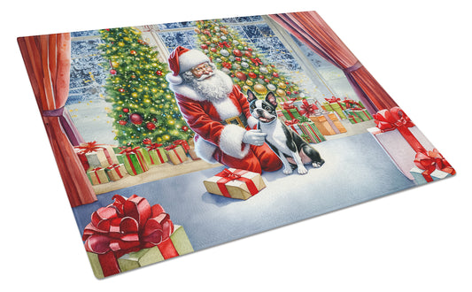 Buy this Boston Terrier and Santa Claus Glass Cutting Board