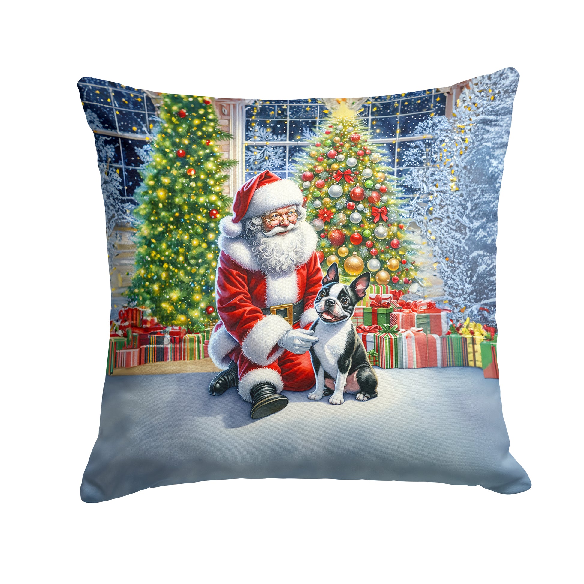 Buy this Boston Terrier and Santa Claus Throw Pillow