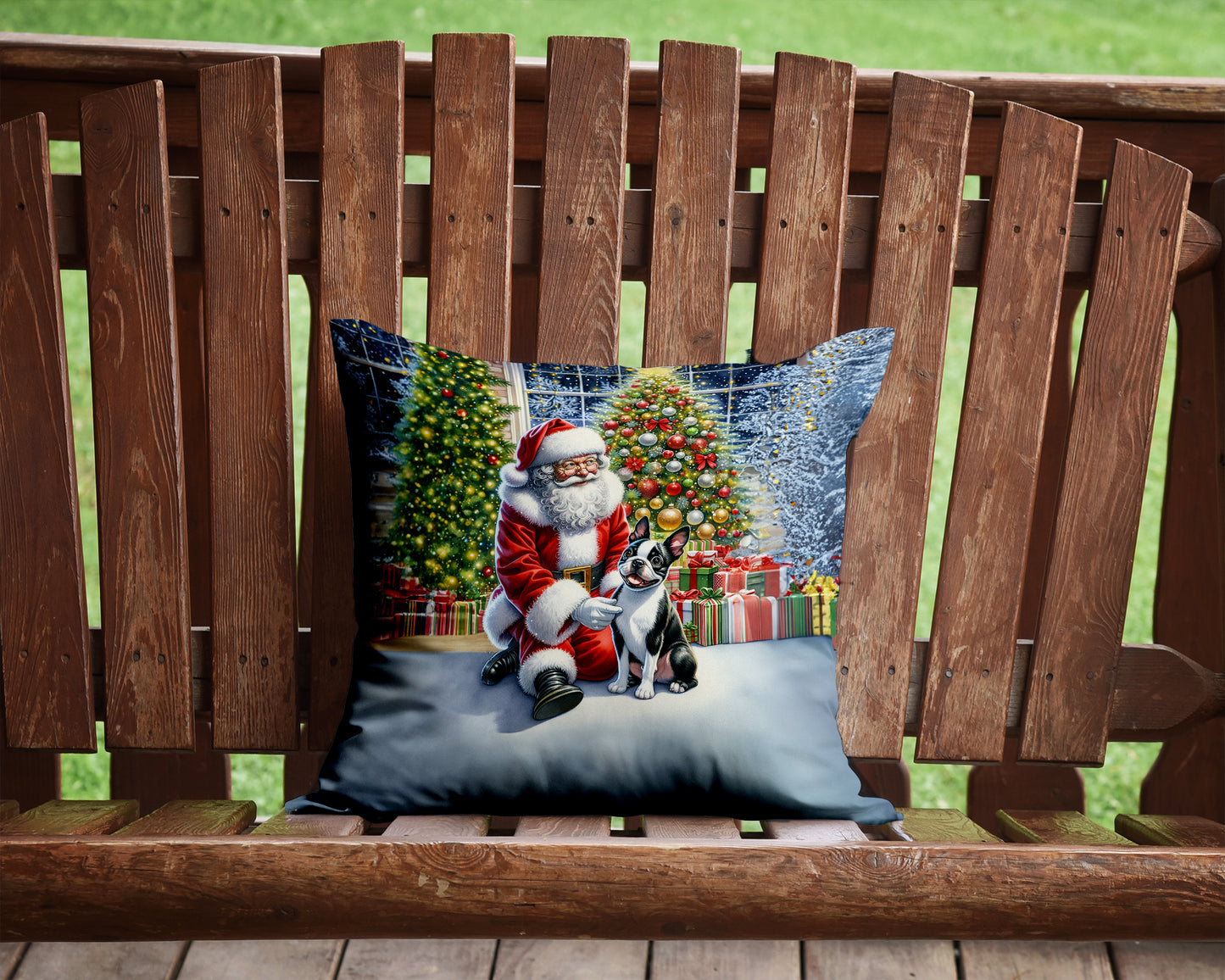 Boston Terrier and Santa Claus Throw Pillow