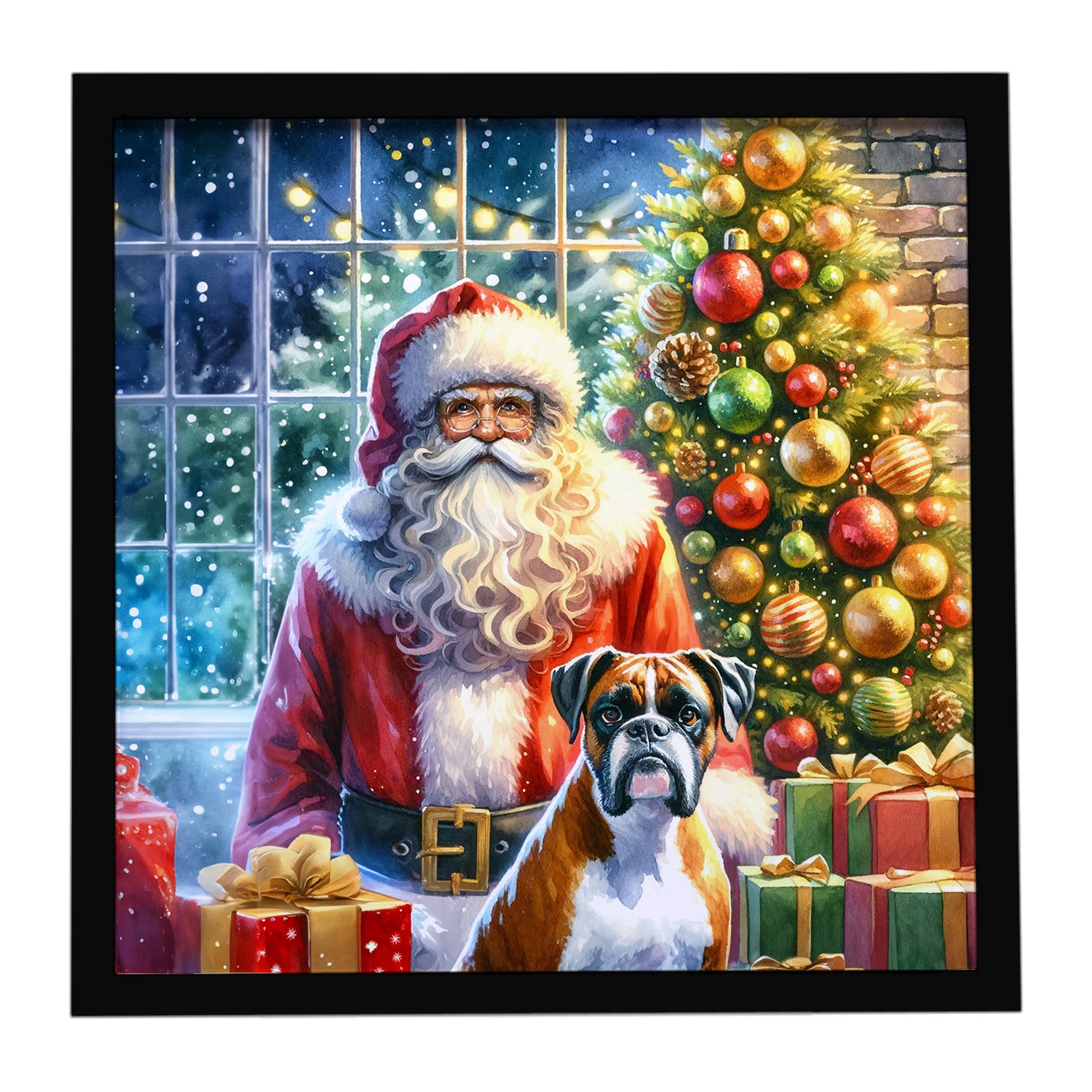 Buy this Boxer and Santa Claus Framed Metal Print