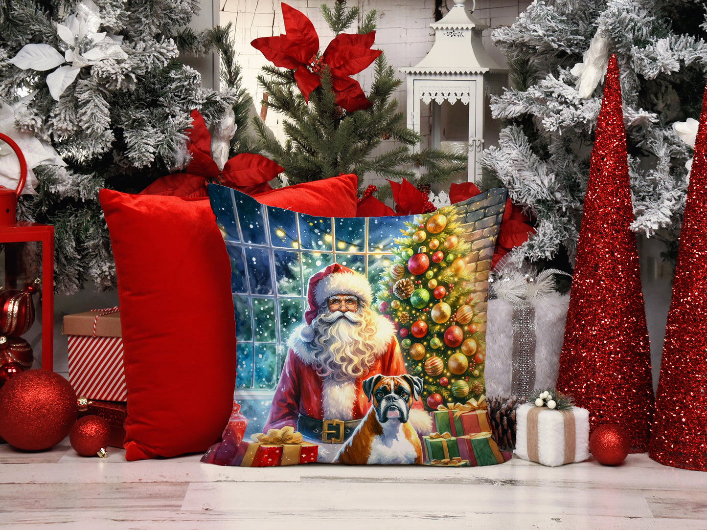 Boxer and Santa Claus Throw Pillow