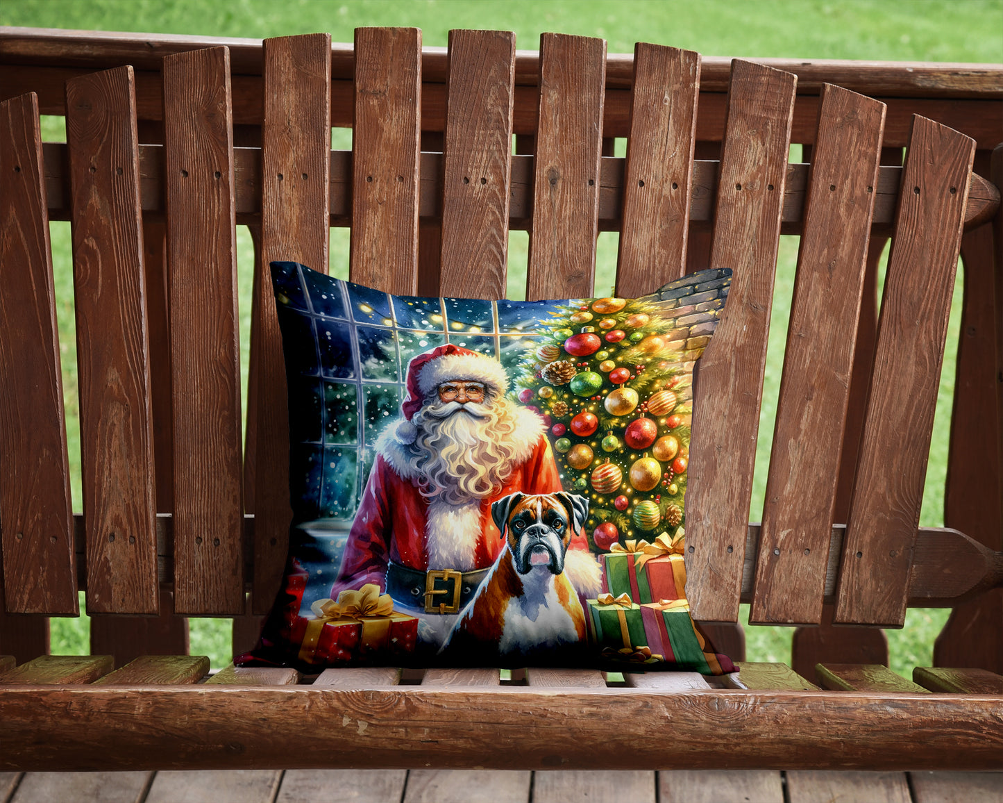 Boxer and Santa Claus Throw Pillow