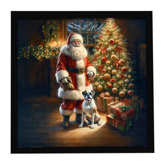 Buy this Boxer and Santa Claus Framed Metal Print