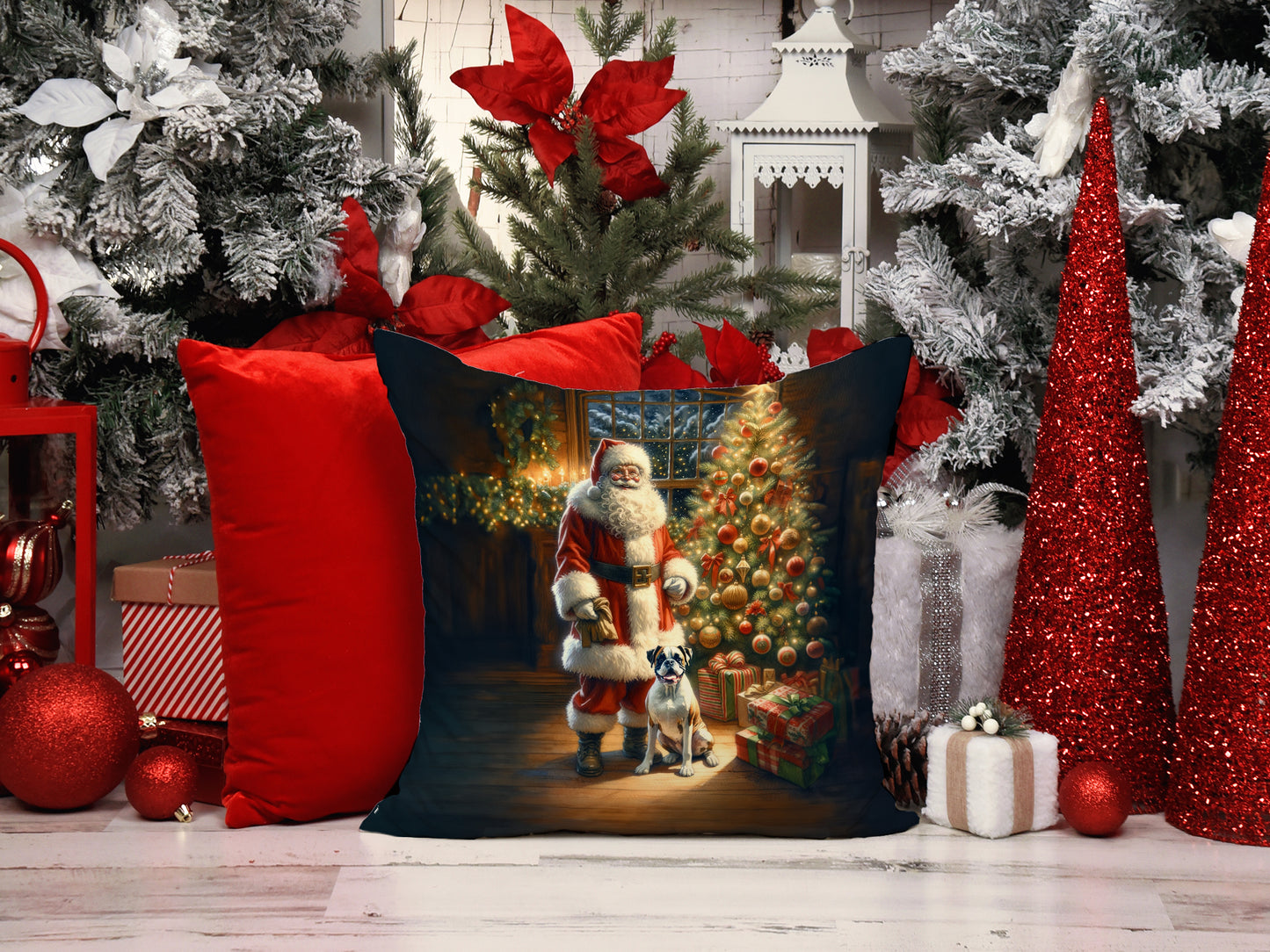 Boxer and Santa Claus Throw Pillow