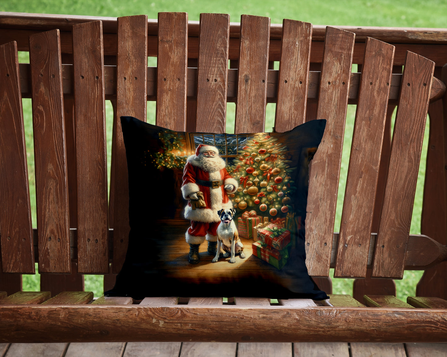 Boxer and Santa Claus Throw Pillow