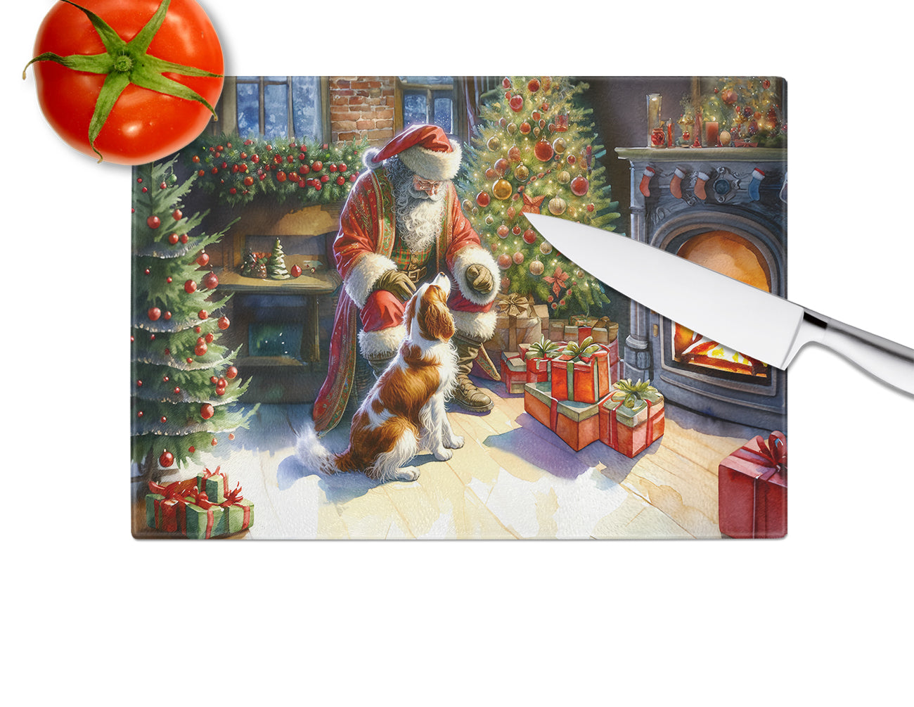 Brittany and Santa Claus Glass Cutting Board