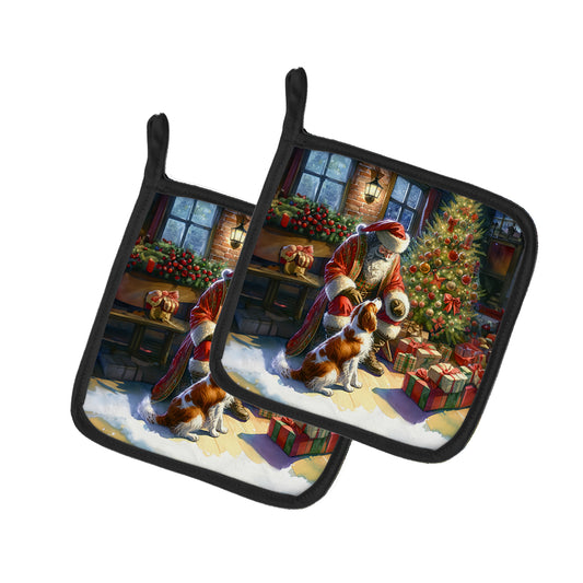 Buy this Brittany and Santa Claus Pair of Pot Holders